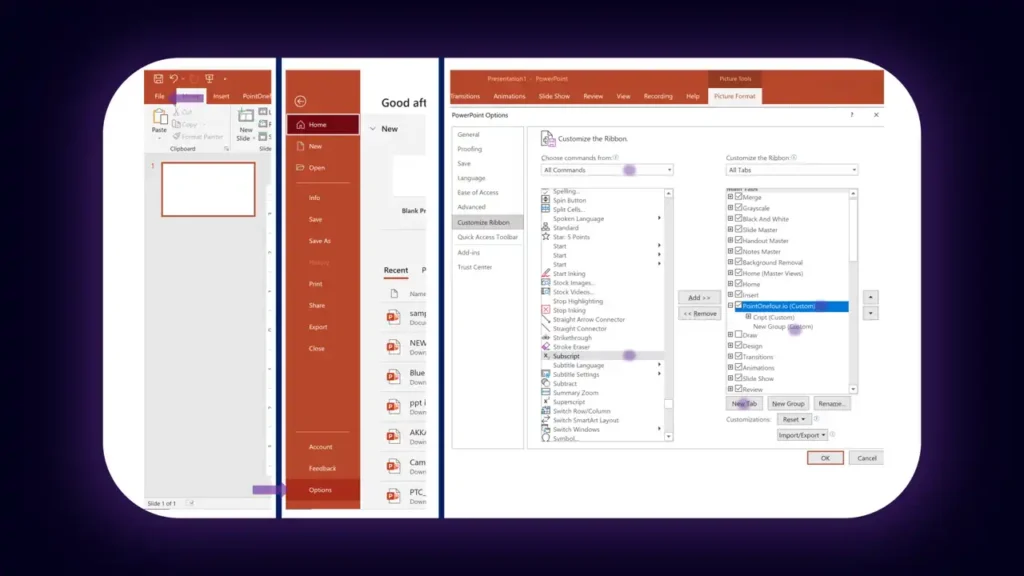 add powerpoint subscript in main bar pointonefour.io